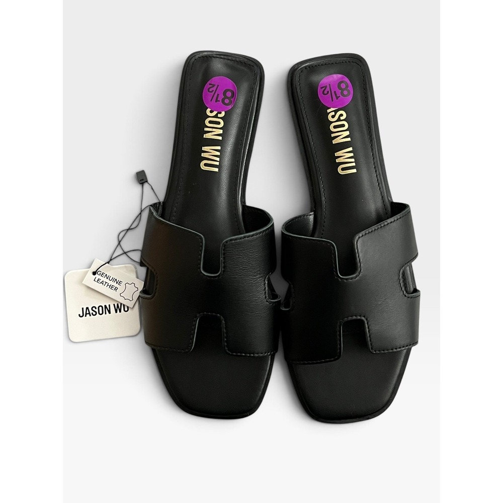 NWT Jason Wu Black Genuine Leather H-Cutout Slide Sandals - Size 8.5
